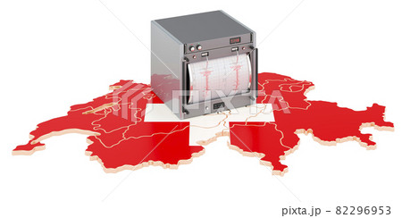 Earthquake in Switzerland, concept. Seismograph on the Swiss map. 3D rendering 82296953