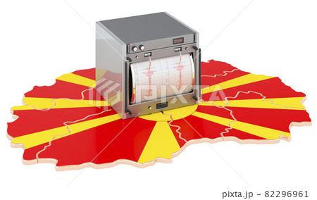 Earthquake in Macedonia, concept. Seismograph on the Macedonian map. 3D rendering 82296961