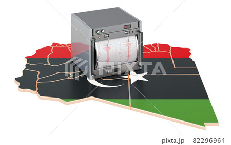 Earthquake in Libya, concept. Seismograph on the Libyan map. 3D rendering 82296964