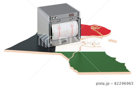 Earthquake in Kuwait, concept. Seismograph on the Kuwaiti map. 3D rendering 82296965