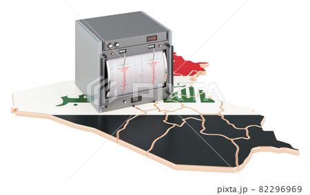 Earthquake in Iraq, concept. Seismograph on the Iraqi map. 3D rendering 82296969