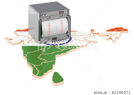Earthquake in India, concept. Seismograph on the Indian map. 3D rendering 82296971
