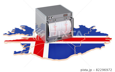 Earthquake in Iceland, concept. Seismograph on the Icelandic map. 3D rendering 82296972