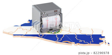 Earthquake in El Salvador, concept. Seismograph on the Salvadoran map. 3D rendering 82296978