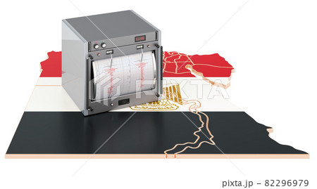 Earthquake in Egypt, concept. Seismograph on the Egyptian map. 3D rendering 82296979