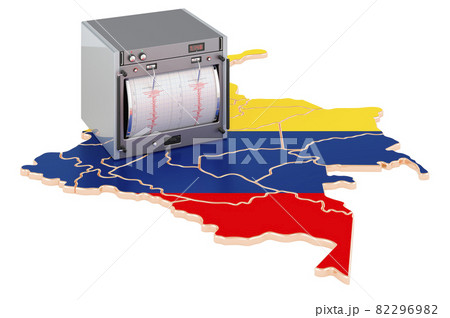 Earthquake in Colombia, concept. Seismograph on the Colombian map. 3D rendering 82296982