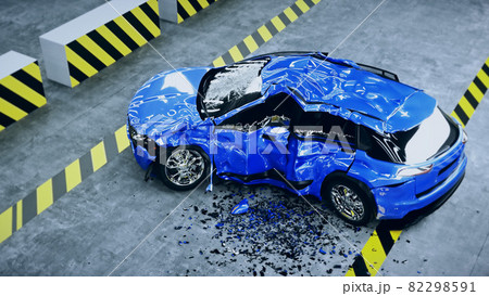 Destroyed car, crash test. 3d renderng. 82298591