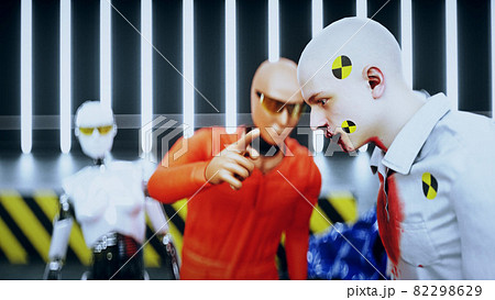 Robot crash test dummy and human. Future concept. 3d rendering. 82298629