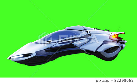 Futuristic sci fi flying car, ship. green screen isolate. 3d rendering. 82298665