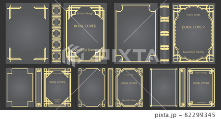 Ornament on the cover and spine of the book. Set of Sample design. Template of Old frames. Art Deco Brochure design. Geometric pattern. Presentation cover. 82299345