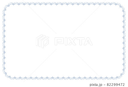 Decorative frame of blue twigs with leaves. Style of national porcelain painting. Thin wavy border of floral motifs isolated on white background. 82299472