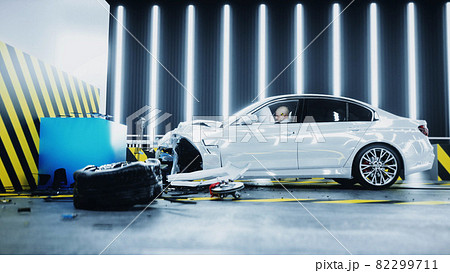 Generic 3d car crash test. Car destruction. 3d rendering. 82299711
