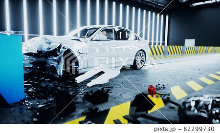 Generic 3d car crash test. Car destruction. 3d rendering. Generic 3d car crash test. Car destruction. 3d rendering. 82299730