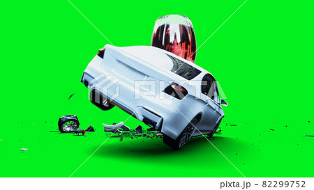 white generic 3d car crashes into alcholol bottle. Sober driver concept. 3d render. 82299752