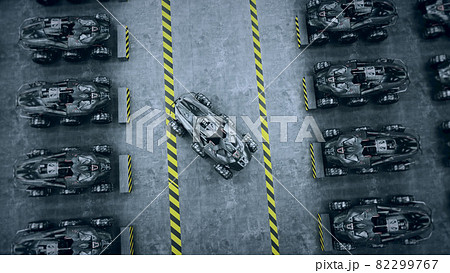 Futuristic military tanks in military base. 3d rendering. 82299767