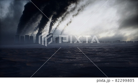 Oil dirty pipe and ecology pollution. Factory dark smoke. Ecological problem concept. 3d rendering. 82299805