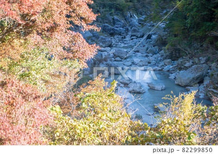 三波石峡　遊歩道からの眺め　秋の風景　紅葉の季節　　 82299850