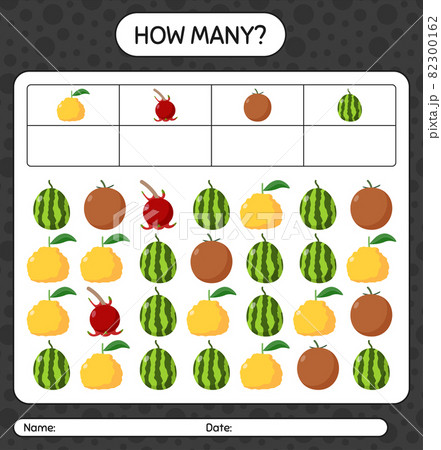 How many counting game with fruit. worksheet for preschool kids, kids activity sheet, printable worksheet How many counting game with fruit. worksheet for preschool kids, kids activity sheet, printable worksheet 82300162