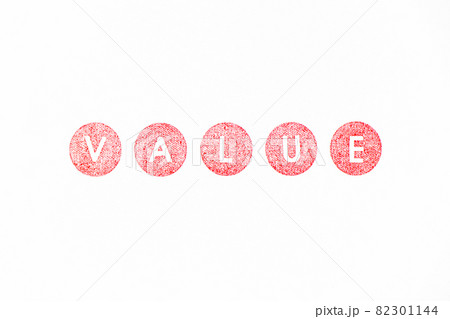 Red color rubber stamp in word value on white paper background 82301144
