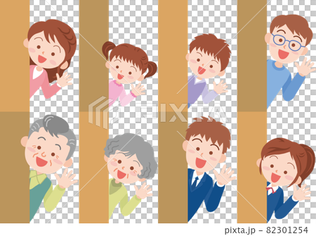 右側からひょっこり顔を出す人達_柱あり 82301254
