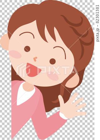 右側からひょっこり顔を出す女の人 82301381