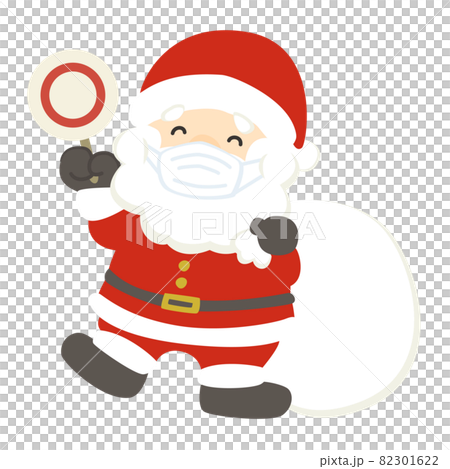 Illustration of Santa Claus holding a circle tag and wearing a mask Illustration of Santa Claus holding a circle tag and wearing a mask 82301622