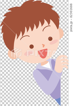 左側からちらっと顔を覗かす男の子. 左側からちらっと顔を覗かす男の子. 82301688