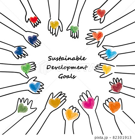 SDGsイメージのハートと手のCMYKシンプル線画 SDGsイメージのハートと手のCMYKシンプル線画 82301913