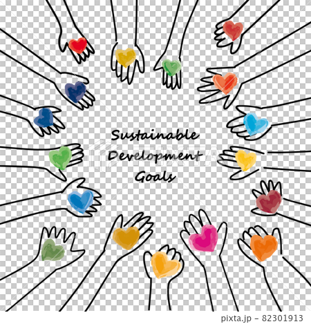 SDGsイメージのハートと手のCMYKシンプル線画 SDGsイメージのハートと手のCMYKシンプル線画 82301913