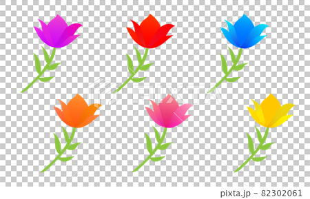 きれいな一輪の花 6色セット 赤 青 黄 紫 ピンク オレンジのイラスト素材 3061