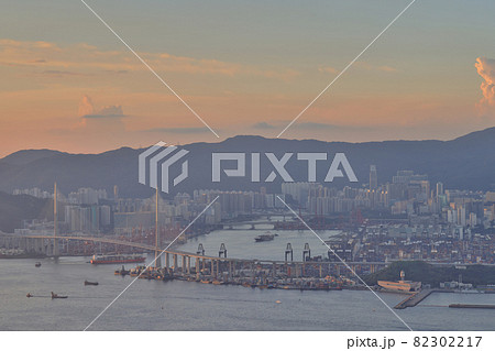 the Stonecutters Bridge sunset at Hong Kong 4 Sept 2021 82302217