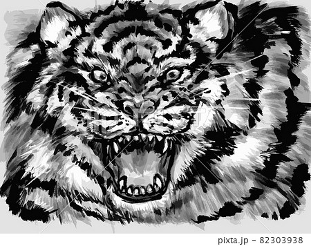 2022 ホビー・楽器・アート 虎威嚇 水墨画