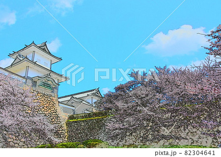 金沢城公園 石川門 春 桜のイラスト素材