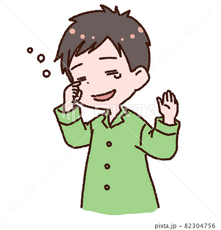 眠そうに挨拶をする男性 82304756
