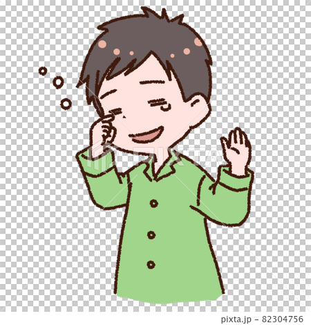 眠そうに挨拶をする男性 82304756