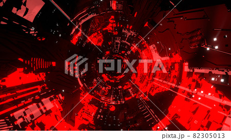 サイバー空間 トンネル 機械 宇宙 Sci-fi 赤 [別Verあり] 82305013