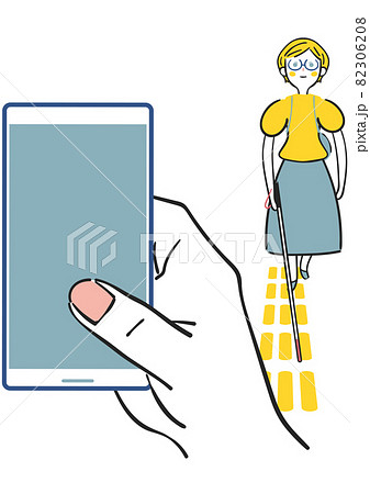 あるきスマホする人と白杖を持ち点字ブロックを歩く視覚障碍者の女性 イラスト素材のイラスト素材 3068