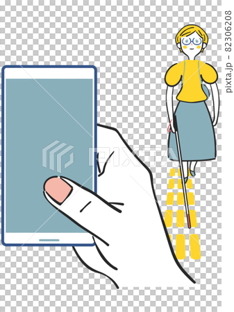 あるきスマホする人と白杖を持ち点字ブロックを歩く視覚障碍者の女性 イラスト素材のイラスト素材 3068
