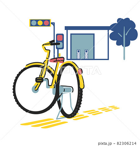 点字ブロックの上に放置された自転車 イラスト素材 のイラスト素材