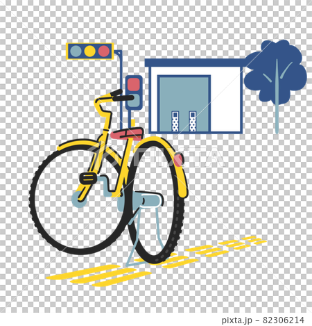 点字ブロックの上に放置された自転車　イラスト素材	 82306214