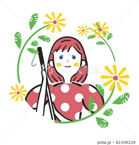 笑顔で白杖を持つ人を花で彩ったイラスト イラスト素材 のイラスト素材