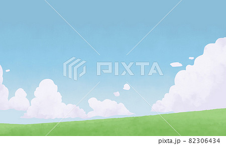 青空と雲の広場の手書き風イラストのイラスト素材