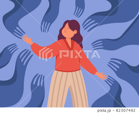 Creepy hands crawling towards female cartoon character Creepy hands crawling towards female cartoon character 82307492
