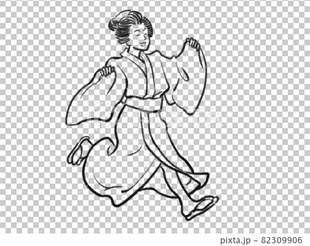 日本畫觸摸跑步女性形象插畫 82309906