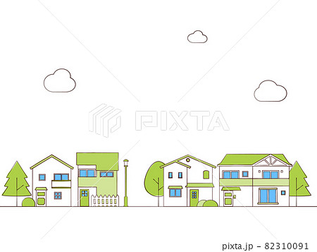 背景素材 街並み 手書き風の住宅街のイラスト素材