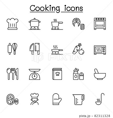 Cooking icon set in thin line style 82311328