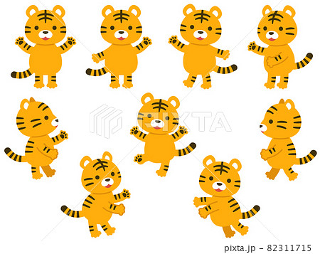 二足歩行の虎のキャラクターイラストセットのイラスト素材