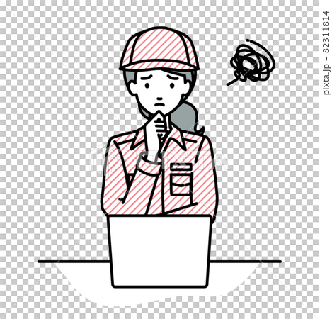 A female worker who is in trouble sitting at a desk and opening a PC 82311814