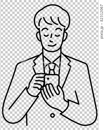 スマホを操作する、スーツを着た若い男性の上半身（線） 82312067