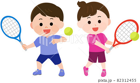 テニスをする男の子と女の子 イラストのイラスト素材
